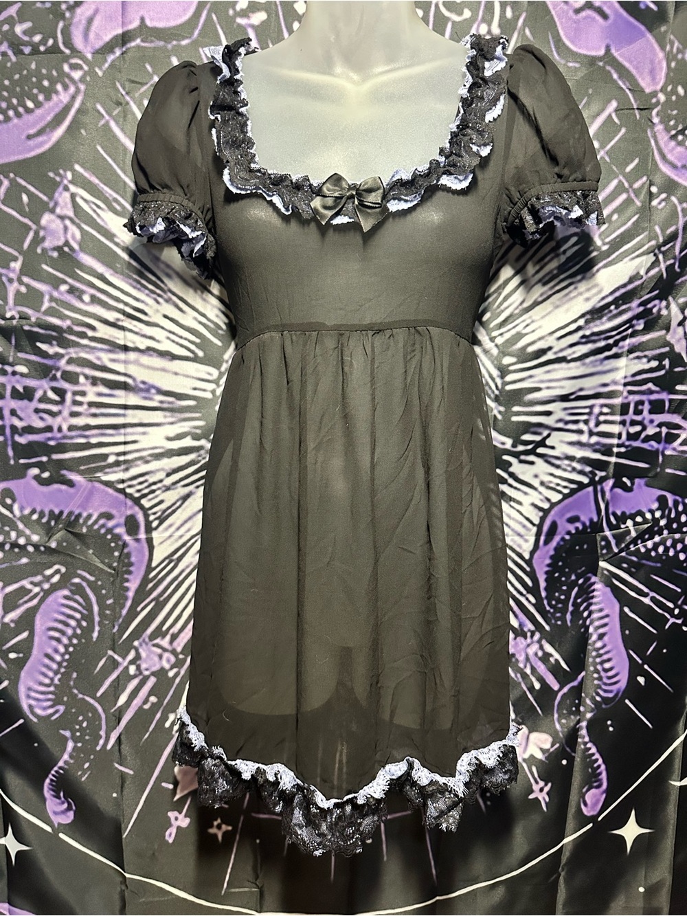 Dolls Kill Black Sheer Lace-Trim Babydoll Tunic